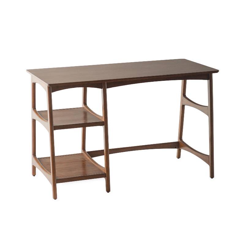 Walnut Mid-Century Modern Writing Desk With Shelves - Walnut